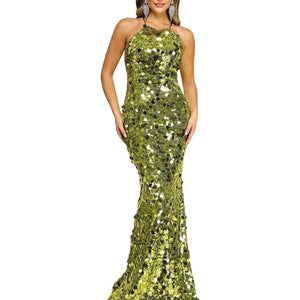 Lime sequins gown