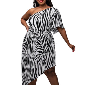 Zebra print one shoulder dress
