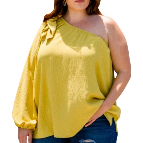 One shoulder mustard top