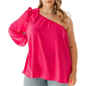 One shoulder pink top
