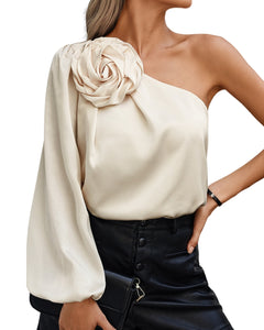 One shoulder champagne top