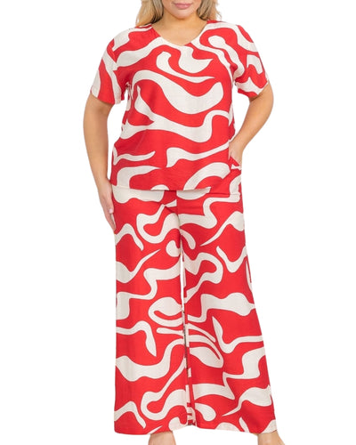 Red Print Curvy Pants Set