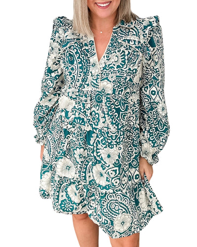 Vanilla & Emerald Print Curvy Dress