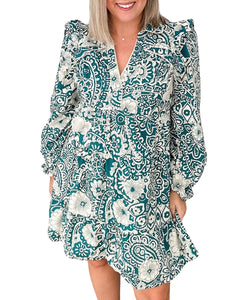 Vanilla & Emerald Print Curvy Dress