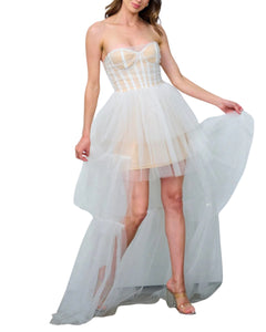 White & Skin Tulle Gown