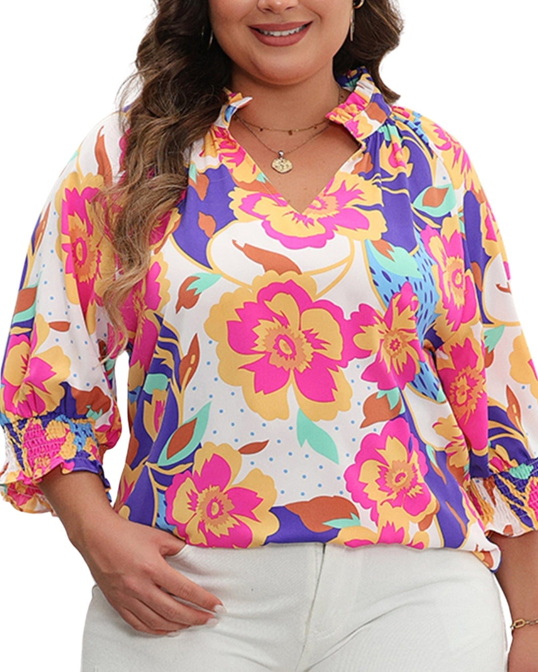 Multi Floral Curvy Top