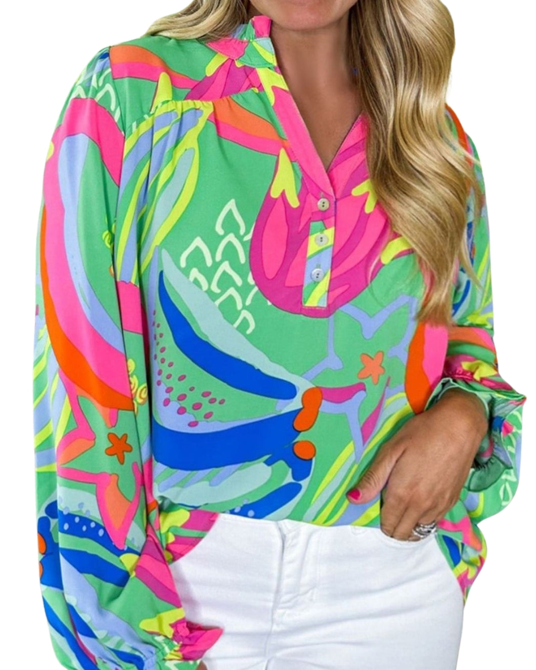Curvy Abstract Island print blouse