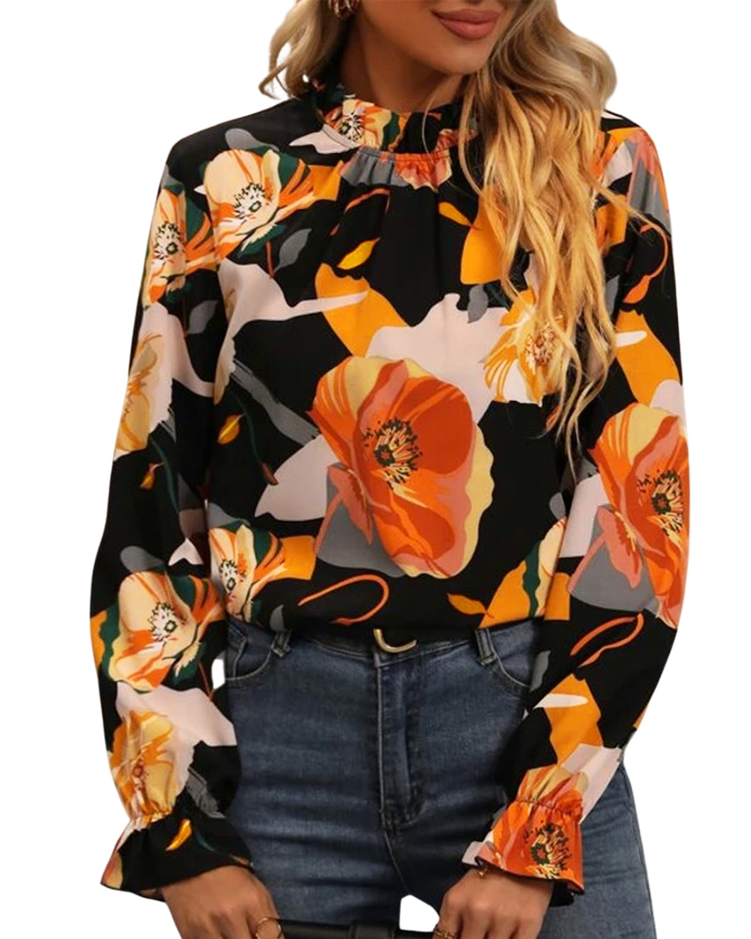 Black and paprika floral top