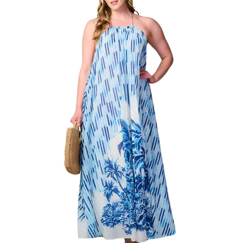 Multi print blue maxi dress