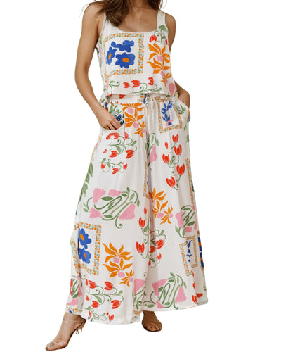 Multi floral print pants set