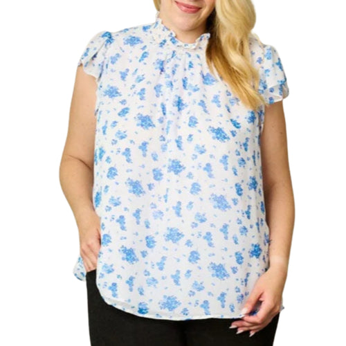 White and Blue floral top