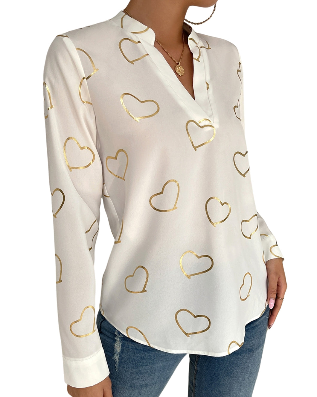 White and golden heart blouse