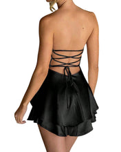 Women’s Black Satin Lycra Mini Dress – Backless Lace-Up Party Dress back view - Trash By Ronchi