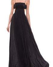 Black strapless gown on a white background